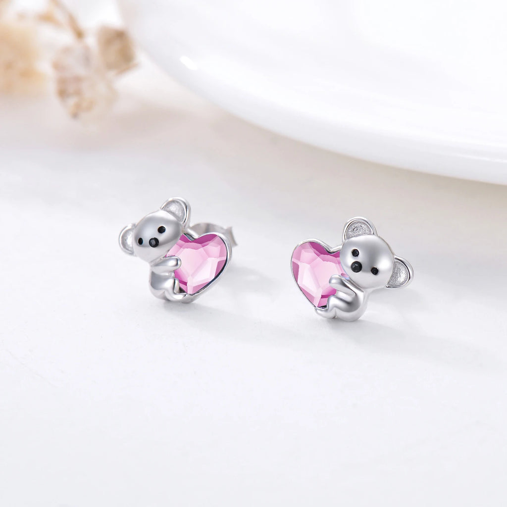 Koala Bear  Heart Crystal Earrings