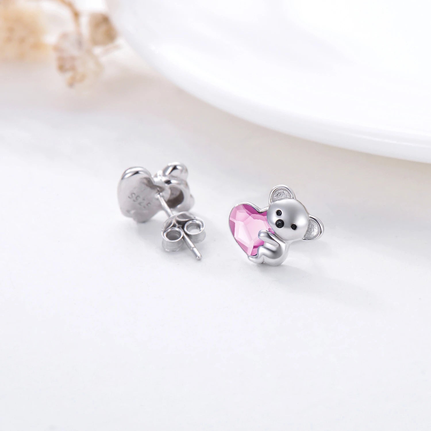 Koala Bear  Heart Crystal Earrings